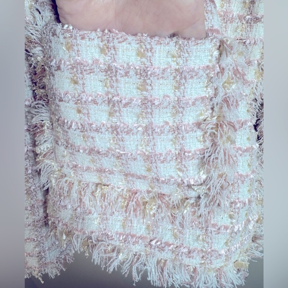Vintage Bob Mackie Studio Striped Tweed Pink and off white Blazer Jacket Sz 10 - Picture 6 of 10